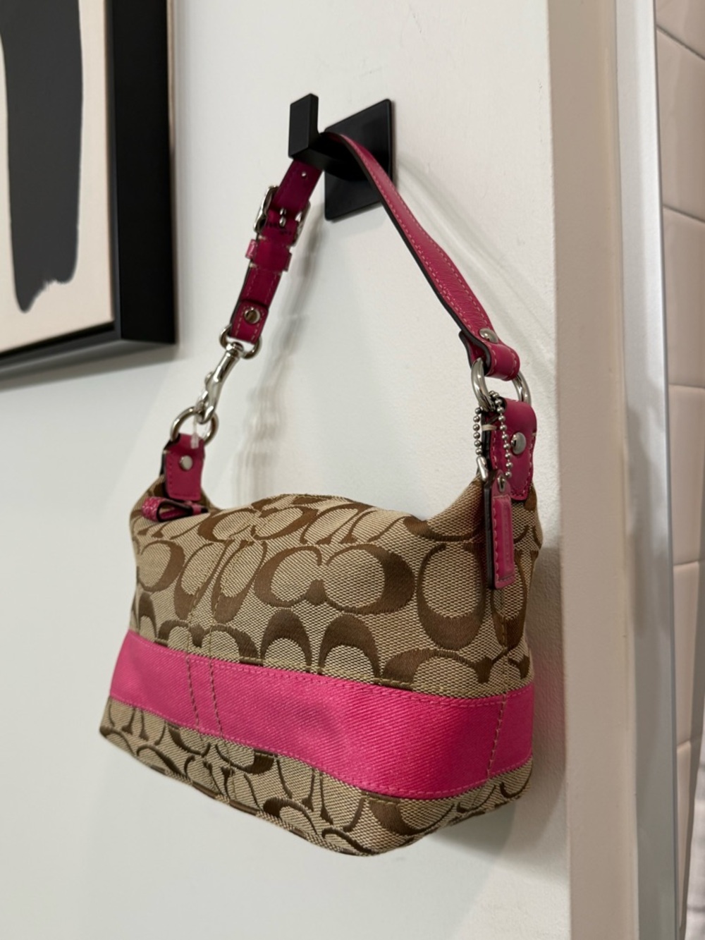 Coach Mini Signature Stripe Canvas Shoulder Bag- Pink - Picture 3 of 5